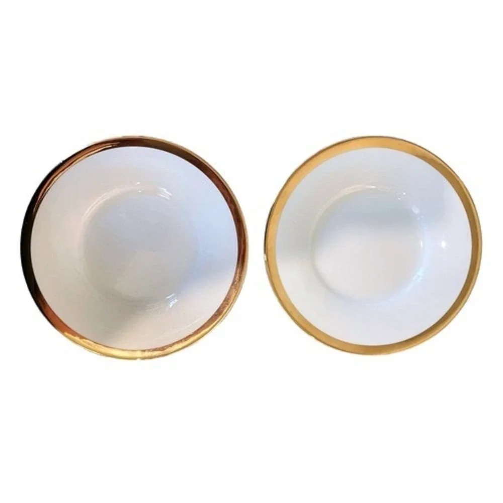Pier 1 Gold Rim Porcelain Dessert Plates Set‎ 2 White Appetizer 6